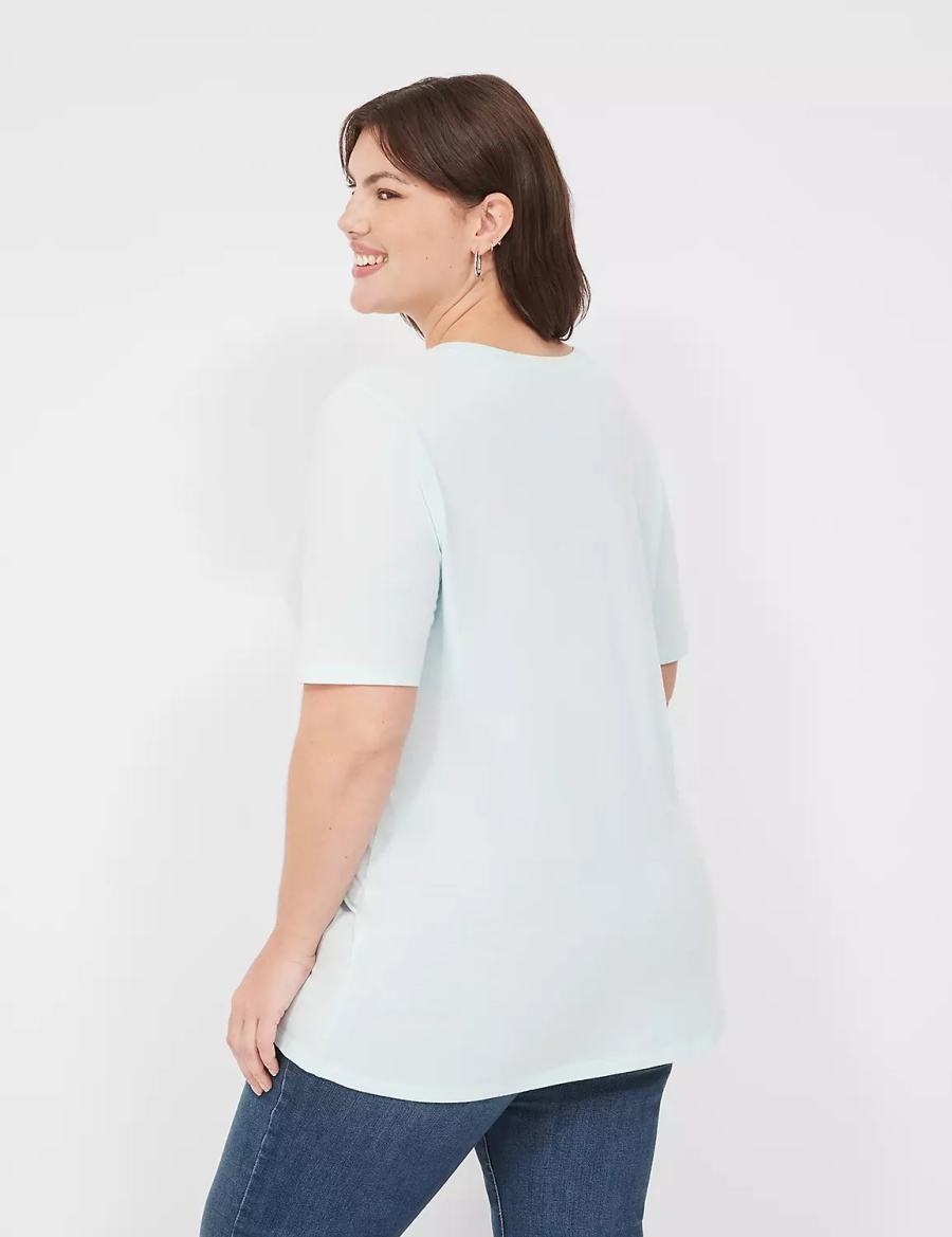 Dámské Tričko Lane Bryant Perfect Sleeve V-Neck Tee Světle Zelene | FSS1768NT