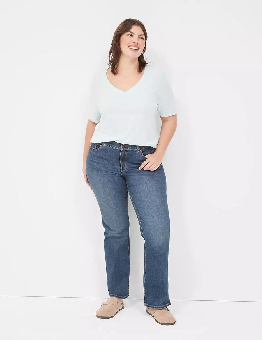 Dámské Tričko Lane Bryant Perfect Sleeve V-Neck Tee Světle Zelene | FSS1768NT