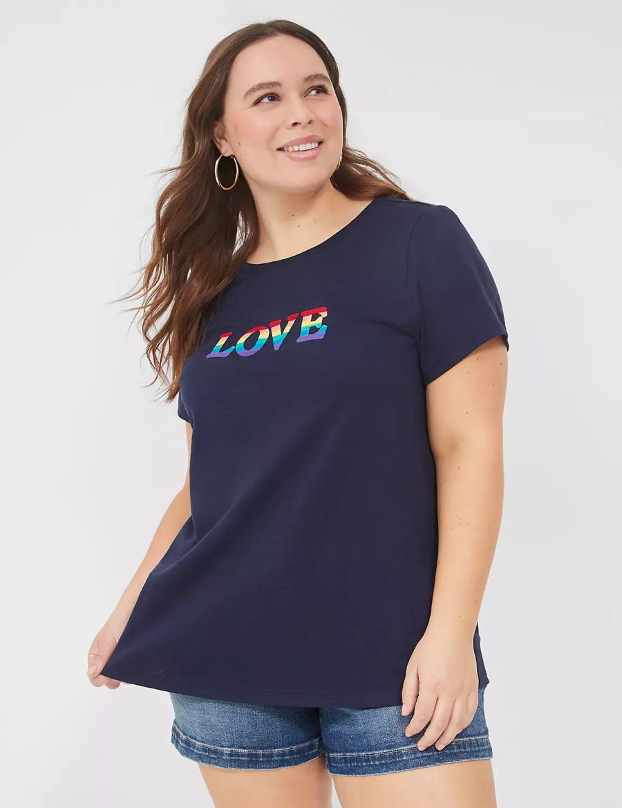 Dámské Tričko Lane Bryant Pride Embroidered Rainbow Love Graphic Tee Blankyt | ZUF3572EY