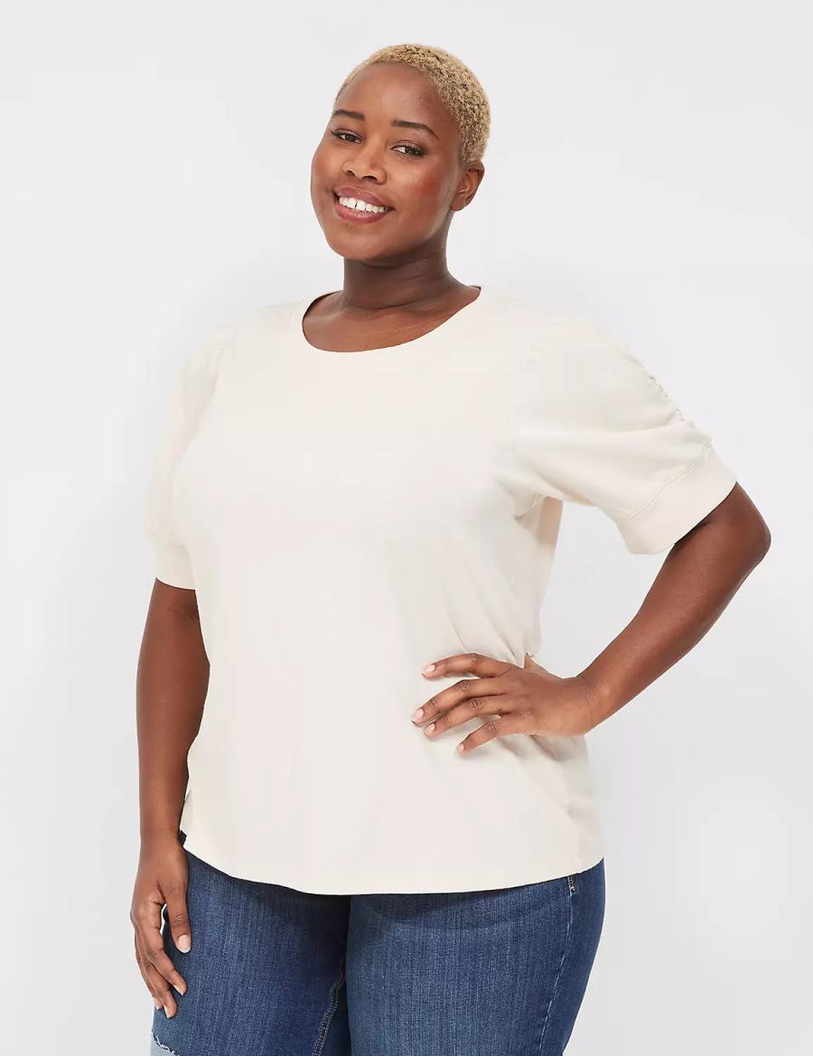 Dámské Tričko Lane Bryant Puff-Sleeve Crew-Neck Tee Bílé | XWD2450BU