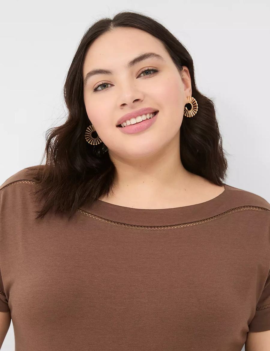 Dámské Tričko Lane Bryant Relaxed Cap-Sleeve Boatneck Top Hnědé | QUL3279KD