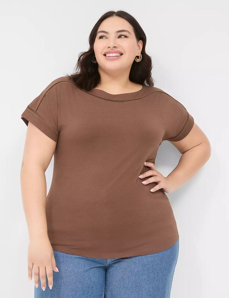 Dámské Tričko Lane Bryant Relaxed Cap-Sleeve Boatneck Top Hnědé | QUL3279KD