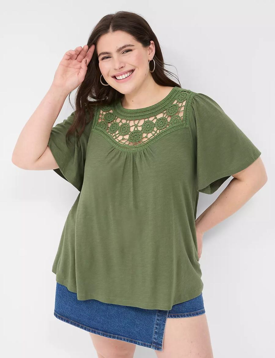 Dámské Tričko Lane Bryant Relaxed Crochet Crew-Neck Top Hnědé Zelene | BXY1956TJ