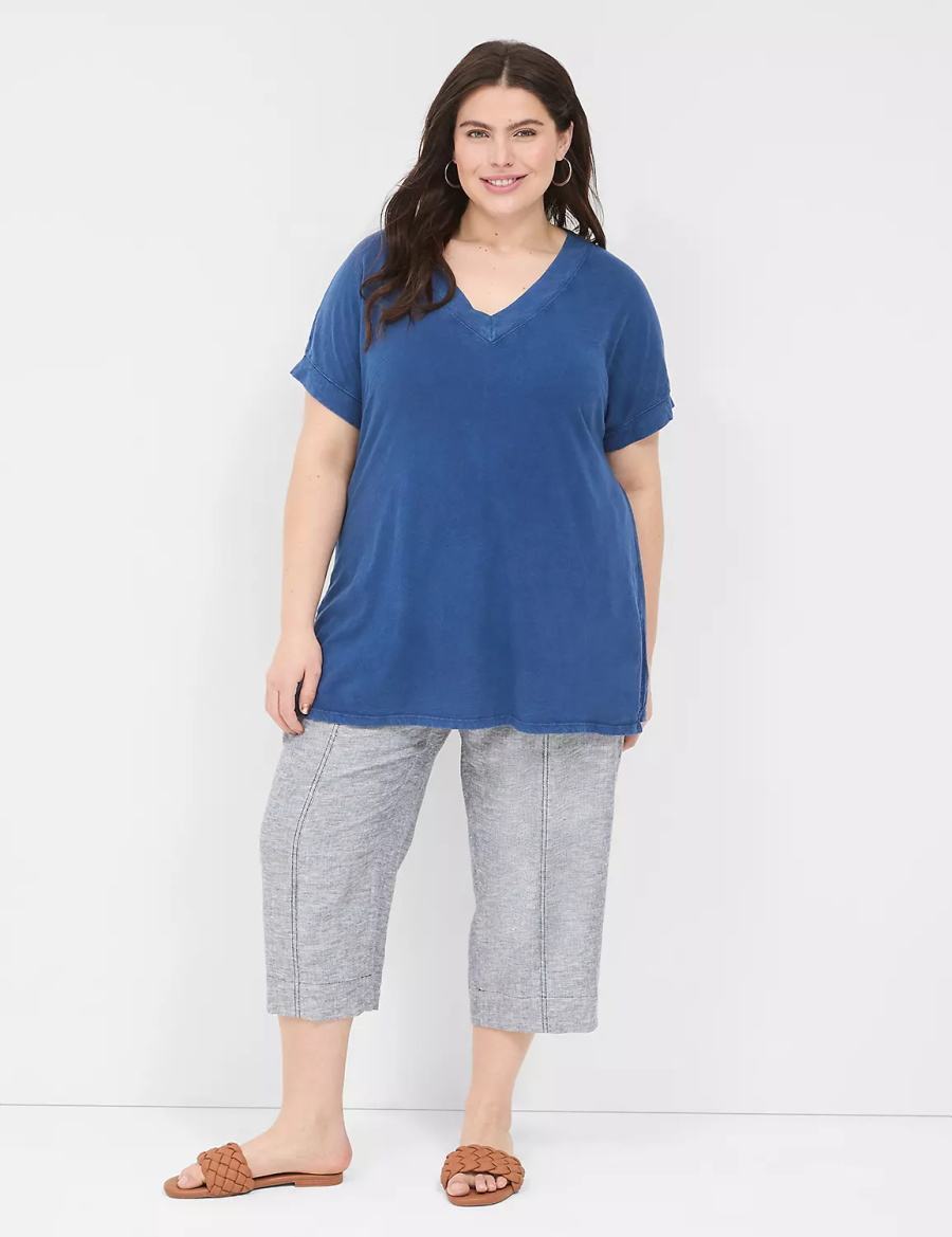 Dámské Tričko Lane Bryant Relaxed Easy V-Neck Tunic Tmavě Blankyt | XPE7345YQ