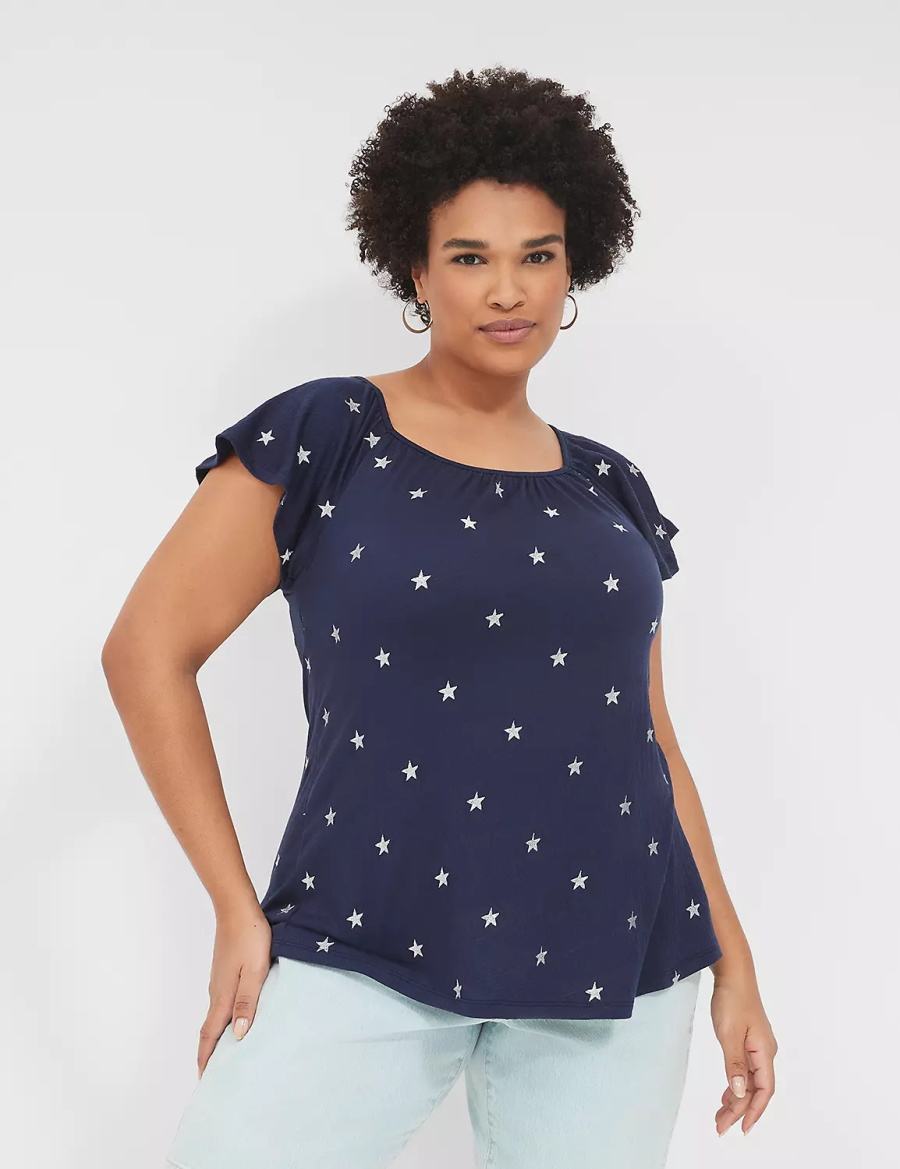 Dámské Tričko Lane Bryant Relaxed Gauze Flutter-Sleeve Top Stříbrné | YXA4133SS