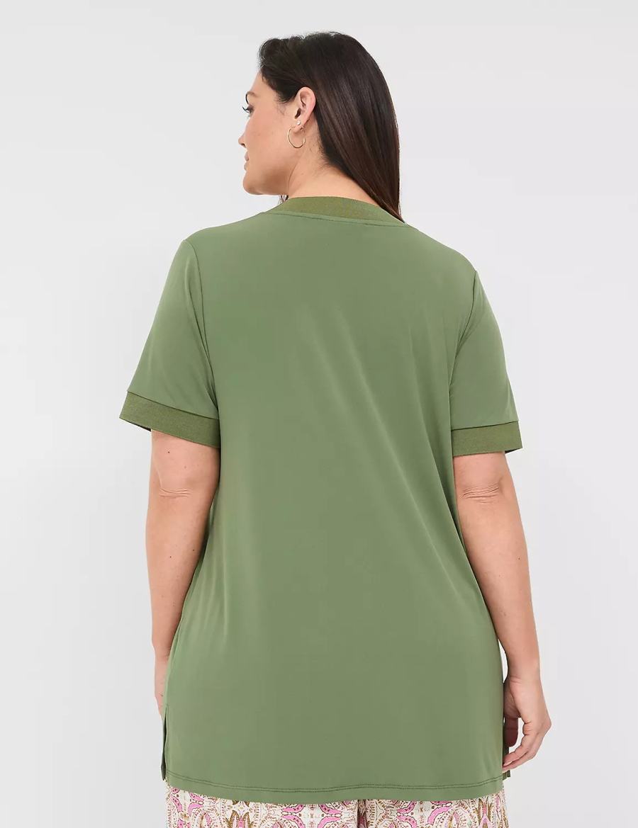 Dámské Tričko Lane Bryant Relaxed Short-Sleeve V-Neck Top Hnědé Zelene | ZCR2451OQ