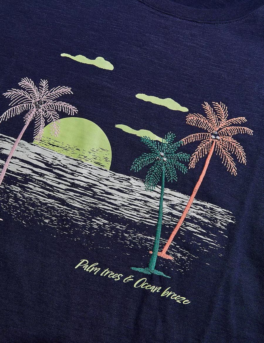 Dámské Tričko Lane Bryant Rhinestone Palm Trees & Ocean Breeze Graphic Tee Blankyt | ZWM9189WK