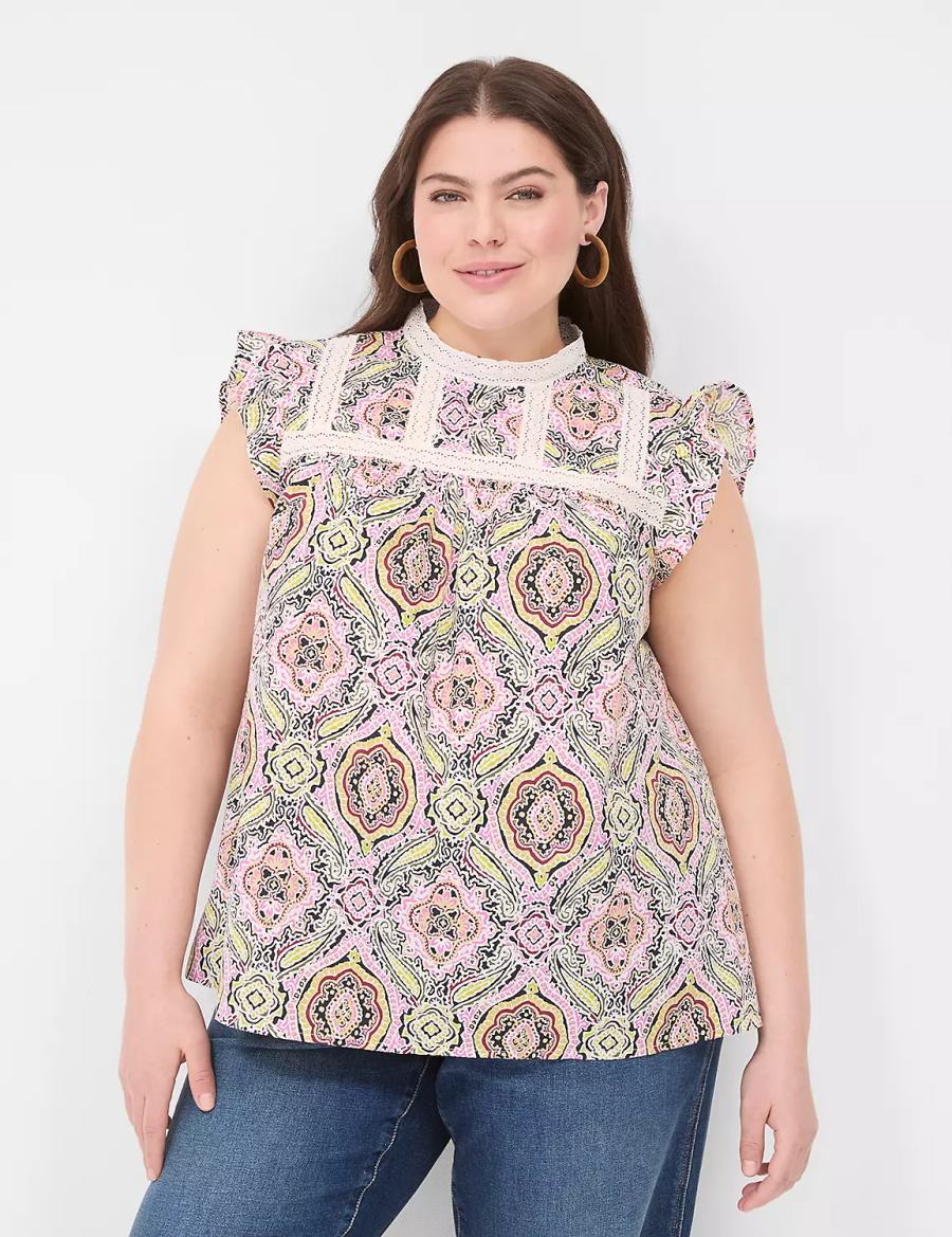 Dámské Tričko Lane Bryant Ruffle Cap-Sleeve Lace-Trim Top Viacfarebný | IEB2047DN