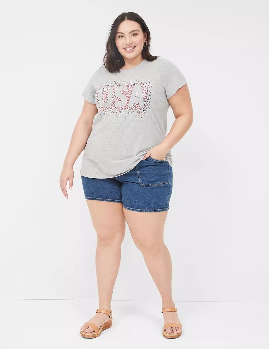 Dámské Tričko Lane Bryant Sequin USA Graphic Tee Světle Šedé | OAB185ZU