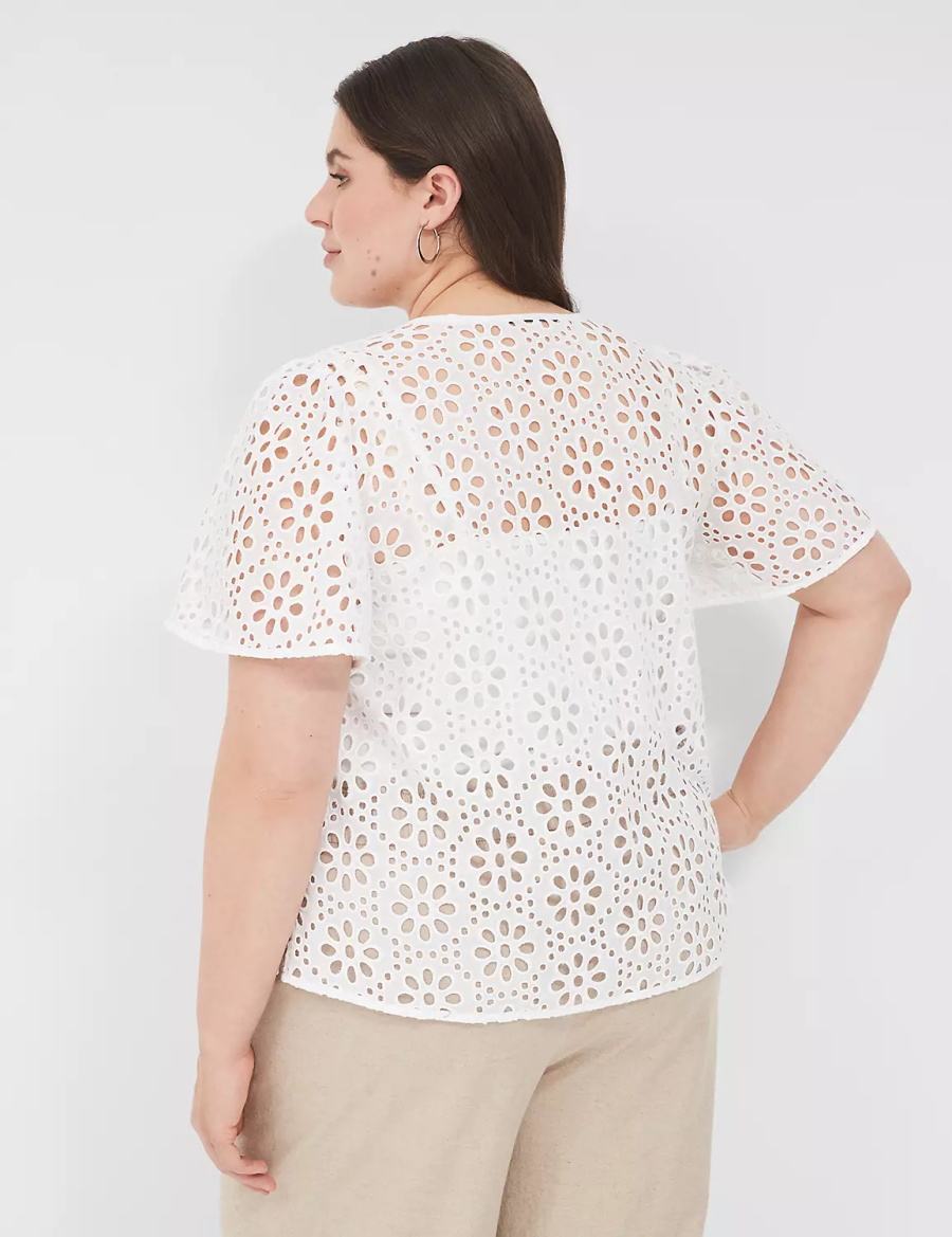 Dámské Tričko Lane Bryant Sheer Flutter-Sleeve Eyelet Top Bílé | BQN866HI