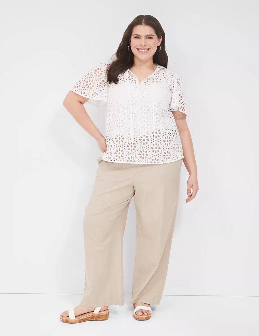 Dámské Tričko Lane Bryant Sheer Flutter-Sleeve Eyelet Top Bílé | BQN866HI