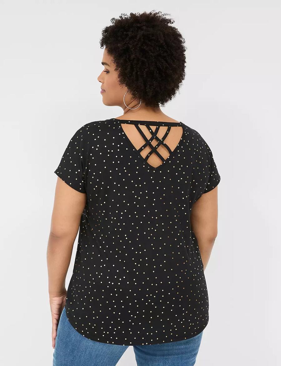 Dámské Tričko Lane Bryant Shimmer Foil Strappy-Back Tee Černé | AVT8584WF