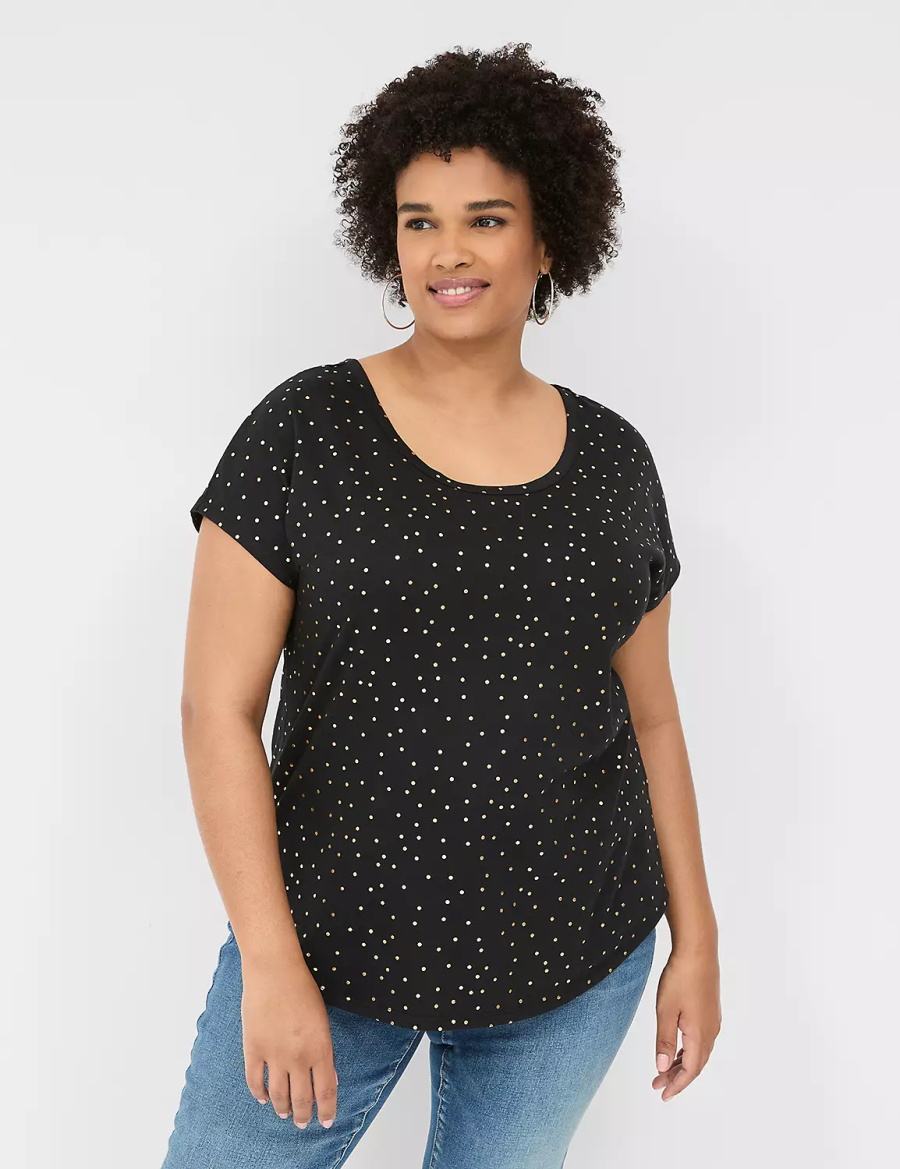 Dámské Tričko Lane Bryant Shimmer Foil Strappy-Back Tee Černé | AVT8584WF