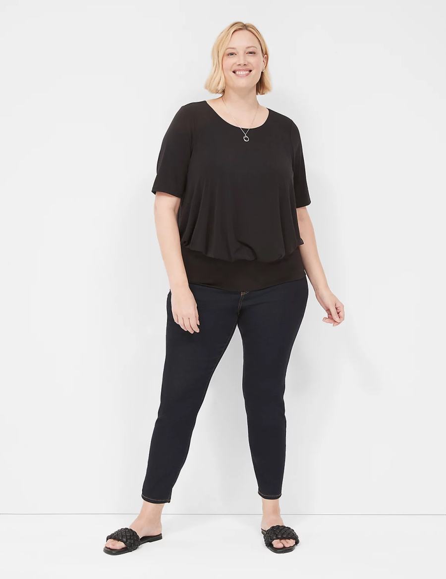 Dámské Tričko Lane Bryant Short-Sleeve Banded-Bottom Top Černé | JEQ2756UO