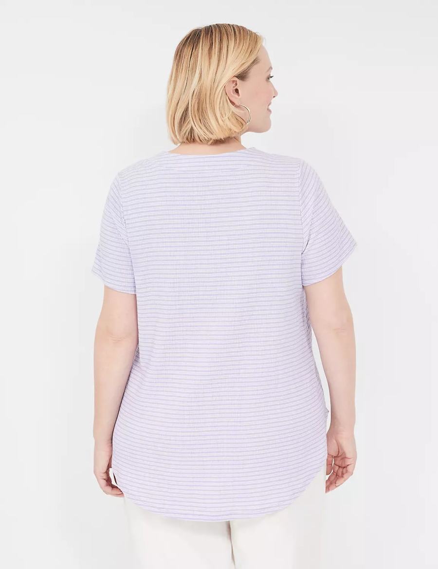 Dámské Tričko Lane Bryant Short-Sleeve V-Neck Top Fialové Proužek | EQG6394BJ