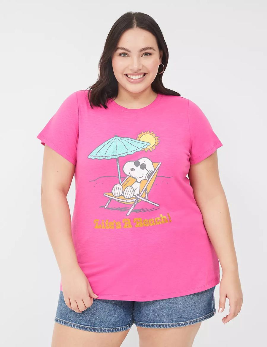 Dámské Tričko Lane Bryant Snoopy Surf Glitter Graphic Tee Růžové | XAO5042OS