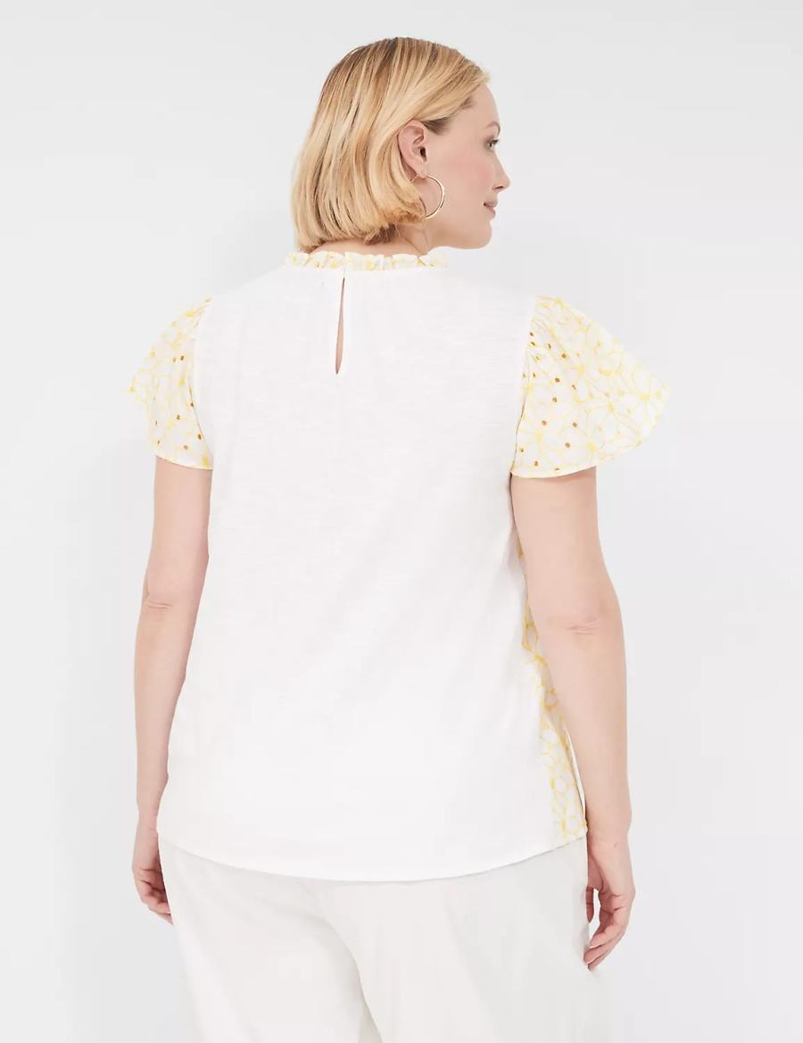 Dámské Tričko Lane Bryant Subtle Swing Cap-Sleeve Eyelet & Knit Top Žluté | XSB1239FO