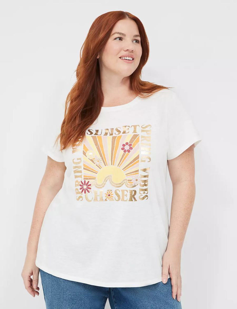 Dámské Tričko Lane Bryant Sunset Chaser Graphic Tee Bílé Růžové | GIF1873XG