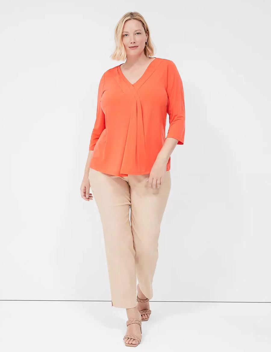 Dámské Tričko Lane Bryant Swing 3/4-Sleeve Pleat-Front Top Světle Červené | EJU3833NO