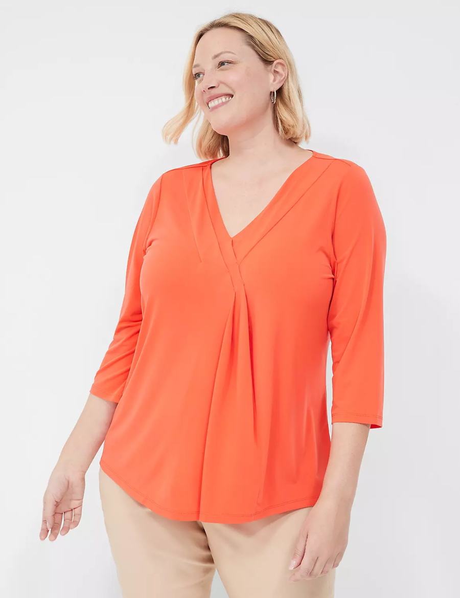 Dámské Tričko Lane Bryant Swing 3/4-Sleeve Pleat-Front Top Světle Červené | EJU3833NO