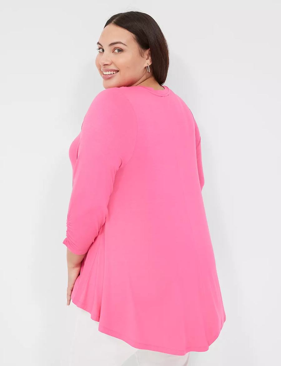 Dámské Tričko Lane Bryant Swing 3/4 Ruched-Sleeve Top Fuchsie | CYF8655DM