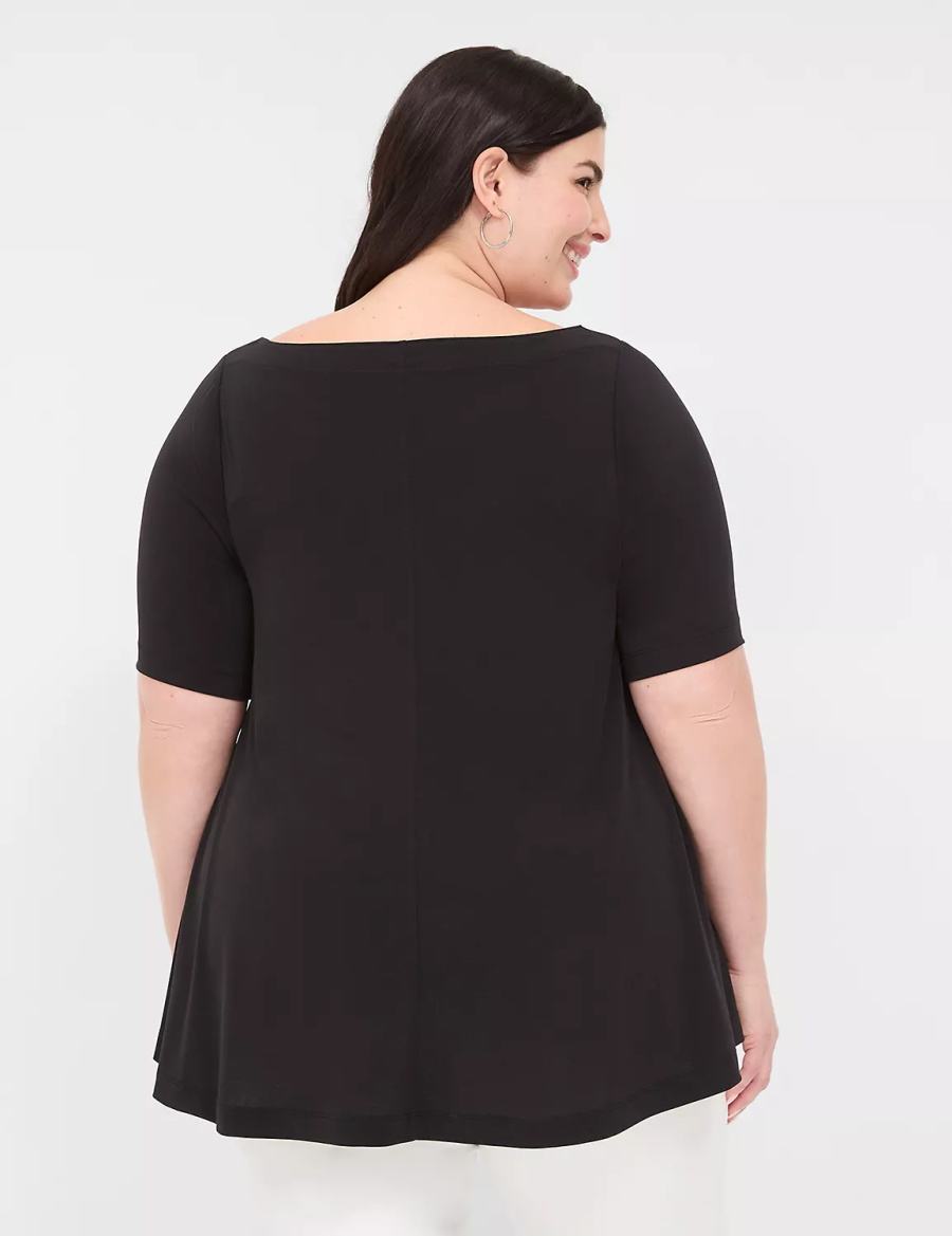 Dámské Tričko Lane Bryant Swing Boatneck Top Černé | LRB8727VA