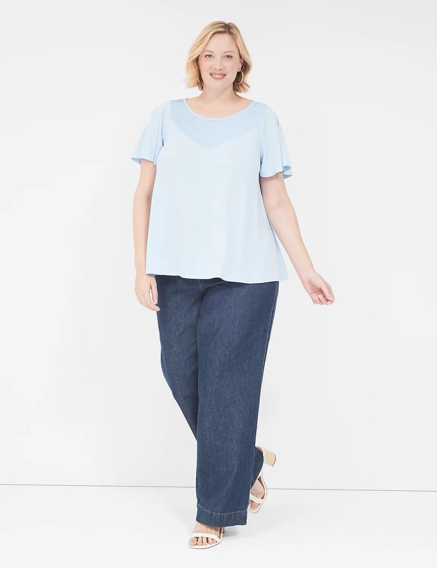 Dámské Tričko Lane Bryant Swing Flutter-Sleeve Smocked-Yoke Top Blankyt | WIN5085KP