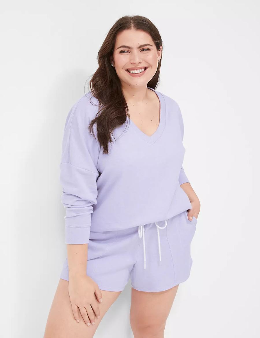 Dámské Tričko Lane Bryant Terry Fleece V-Neck Top Fialové | BVU6858YA