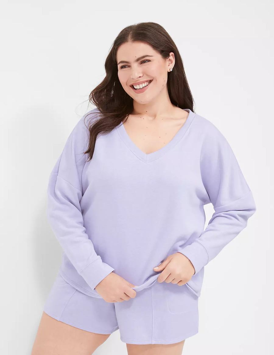 Dámské Tričko Lane Bryant Terry Fleece V-Neck Top Fialové | BVU6858YA