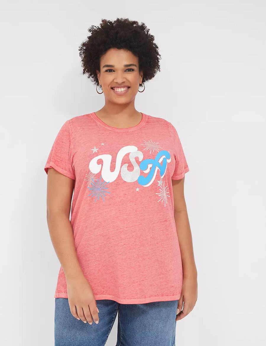 Dámské Tričko Lane Bryant USA Graphic Tee Červené | AEG8634VN