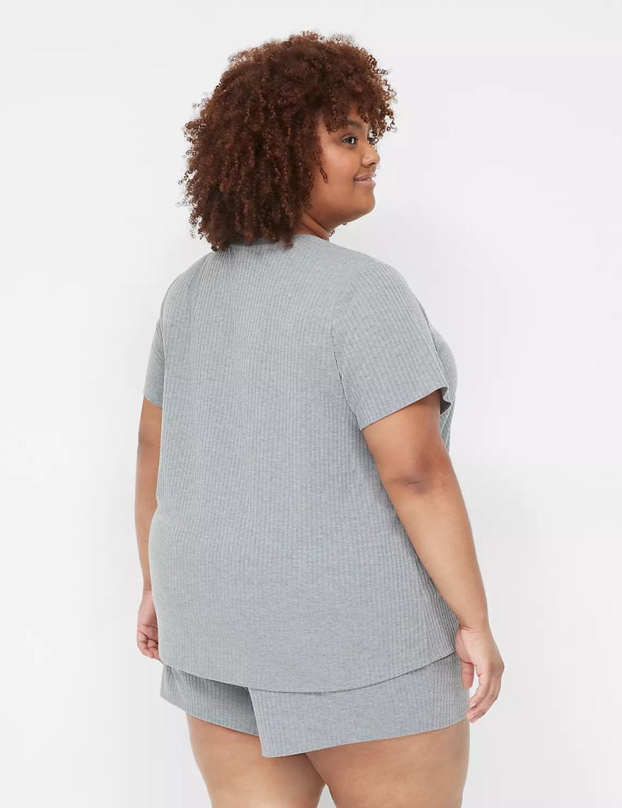 Dámské Tričko Lane Bryant Wide Rib Pocket V-Neck Tee Šedé | MLB653VS