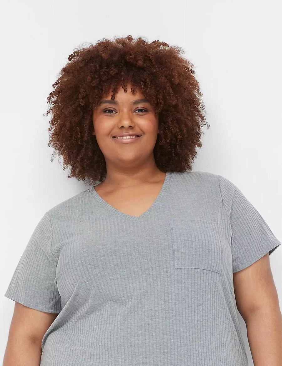 Dámské Tričko Lane Bryant Wide Rib Pocket V-Neck Tee Šedé | MLB653VS