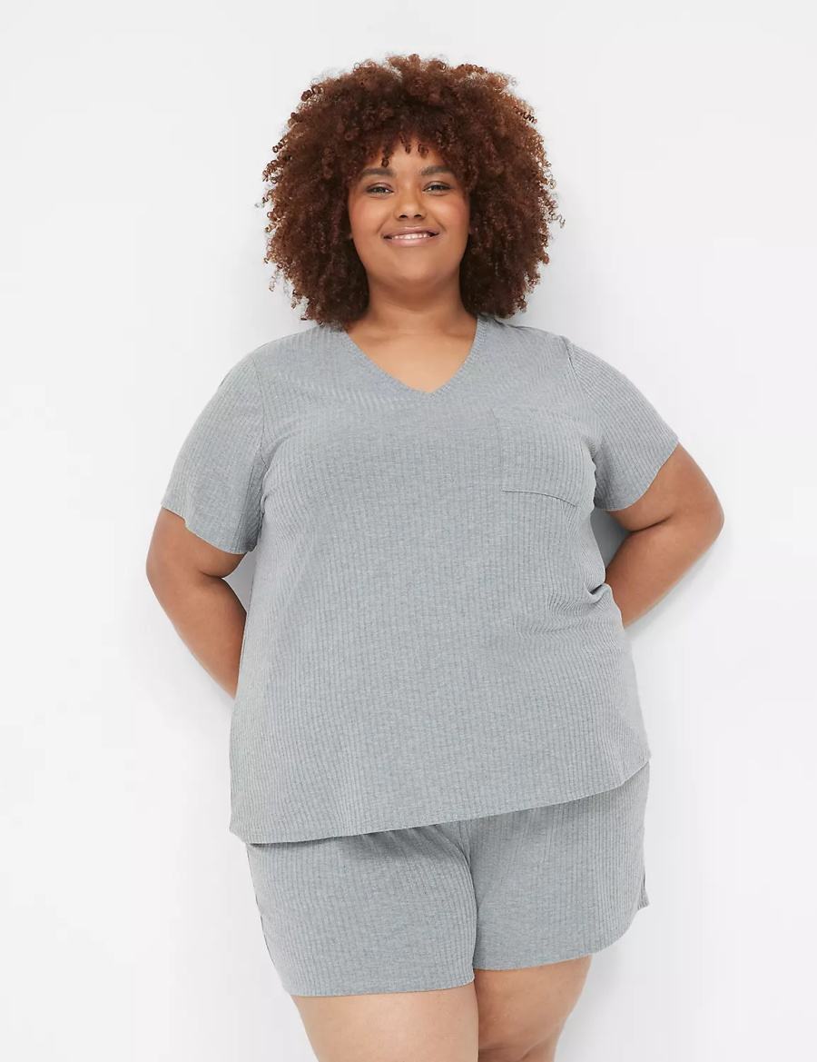 Dámské Tričko Lane Bryant Wide Rib Pocket V-Neck Tee Šedé | MLB653VS