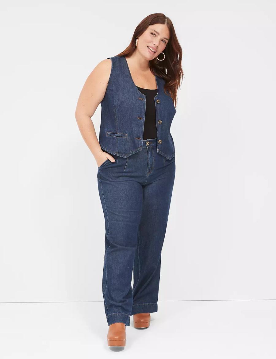 Dámské Vesta Lane Bryant Dressy Denim Vest Tmavě Blankyt | QZN923LH