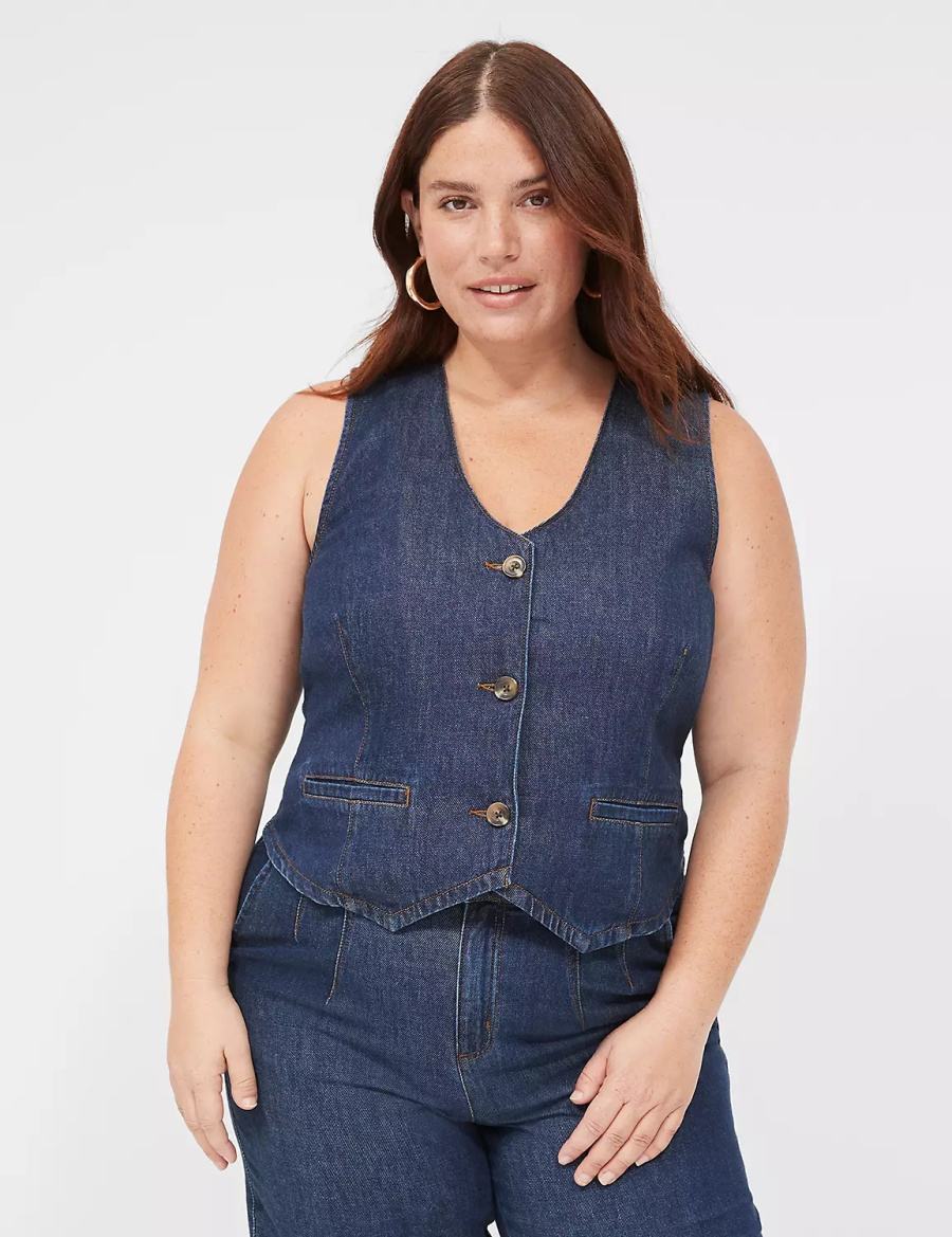 Dámské Vesta Lane Bryant Dressy Denim Vest Tmavě Blankyt | QZN923LH