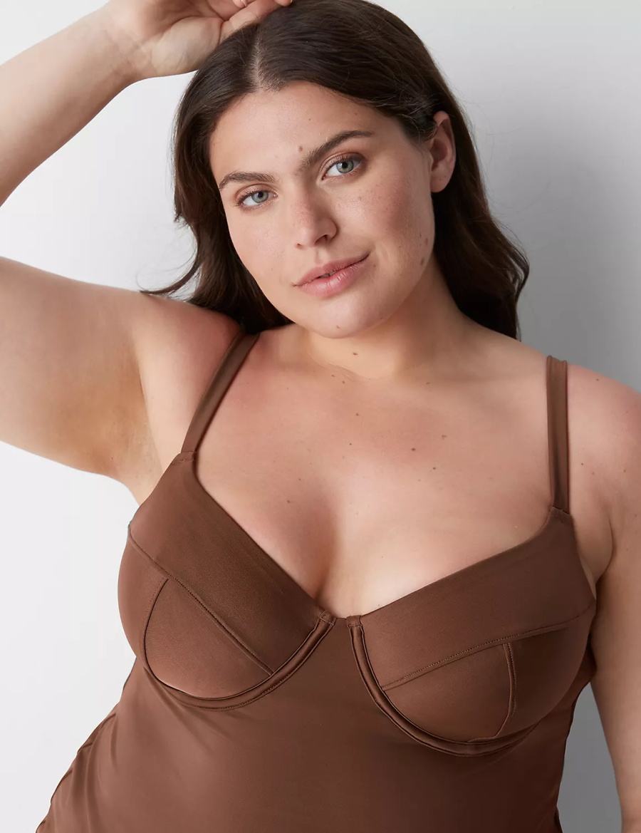 Dámské Vrchní díl Plavek Lane Bryant Fitted Underwire Balconette Swim Tankini Tmavě Hnědé | SEC629XR