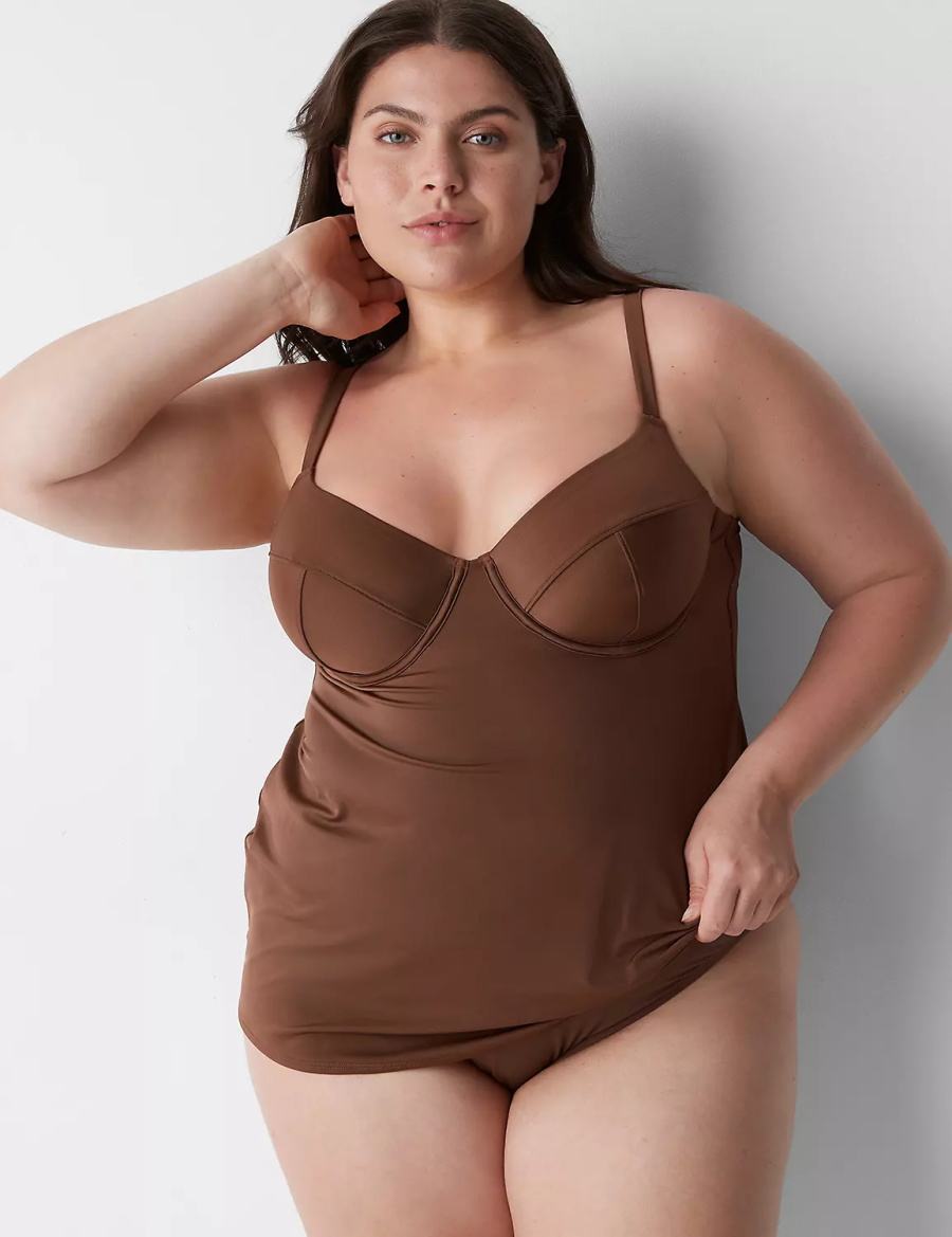 Dámské Vrchní díl Plavek Lane Bryant Fitted Underwire Balconette Swim Tankini Tmavě Hnědé | SEC629XR