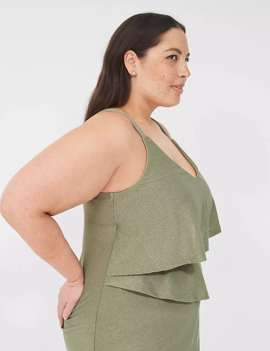 Dámské Vrchní díl Plavek Lane Bryant Lurex No-Wire Three-Tier Tankini Zelene | QIV669KR