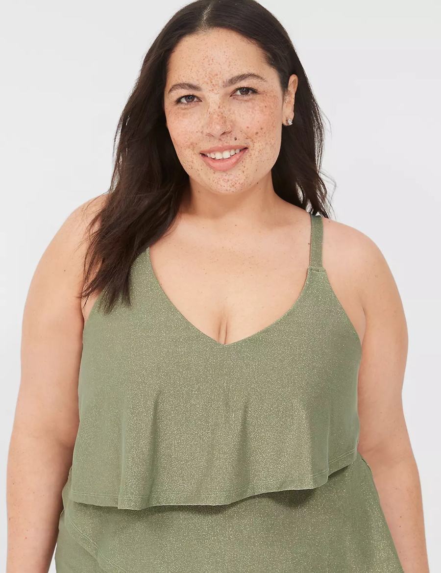 Dámské Vrchní díl Plavek Lane Bryant Lurex No-Wire Three-Tier Tankini Zelene | QIV669KR