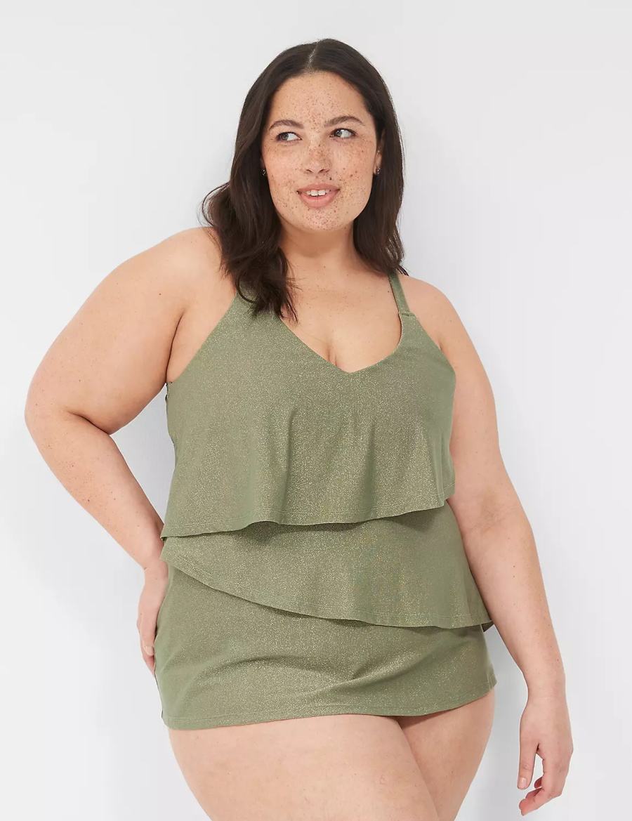 Dámské Vrchní díl Plavek Lane Bryant Lurex No-Wire Three-Tier Tankini Zelene | QIV669KR