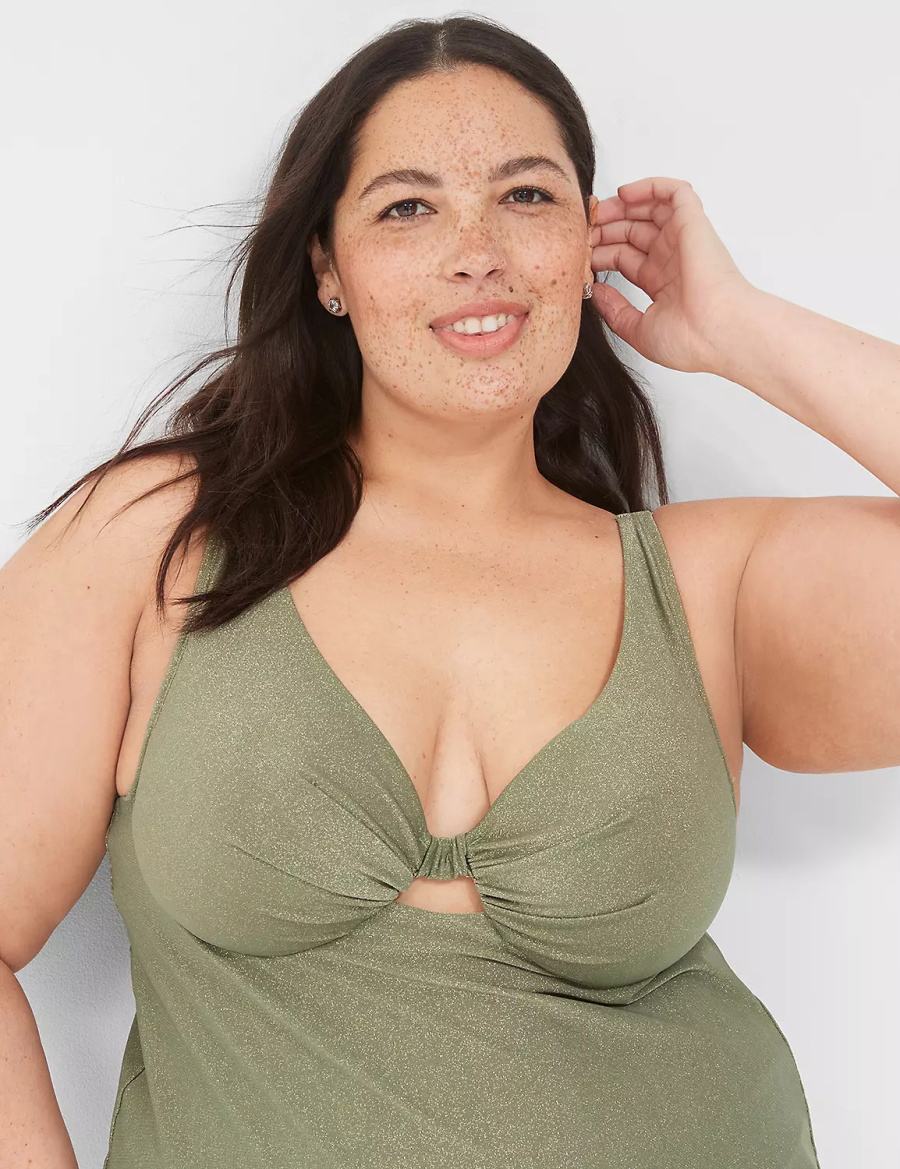 Dámské Vrchní díl Plavek Lane Bryant Lurex Underwire Knot-Front Tankini Zelene | TUT5339ZR