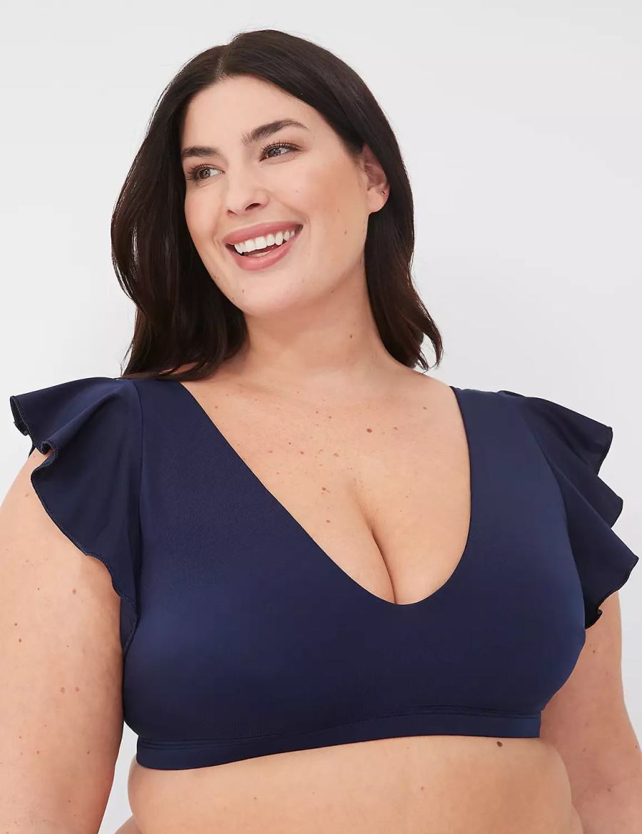 Dámské Vrchní díl Plavek Lane Bryant No-Wire Flutter-Sleeve Blankyt | XGV8993DA