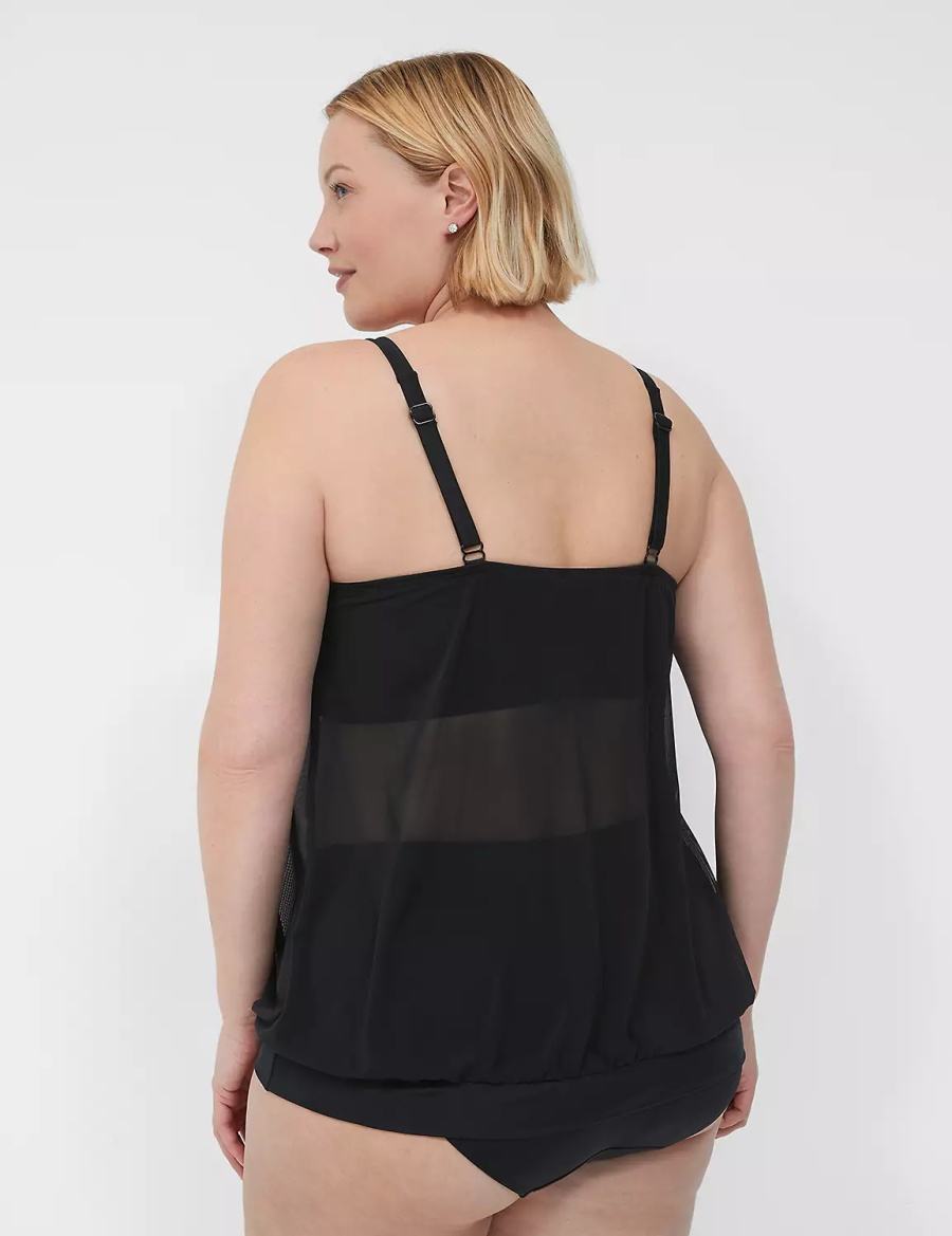 Dámské Vrchní díl Plavek Lane Bryant No-Wire Mesh Blouson Tankini Černé | TGJ8166WF