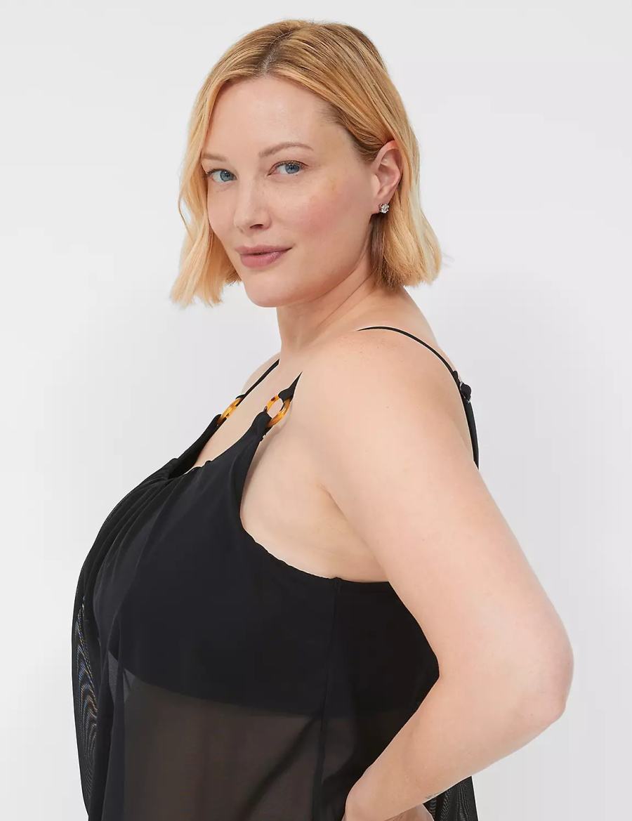 Dámské Vrchní díl Plavek Lane Bryant No-Wire Mesh Blouson Tankini Černé | TGJ8166WF