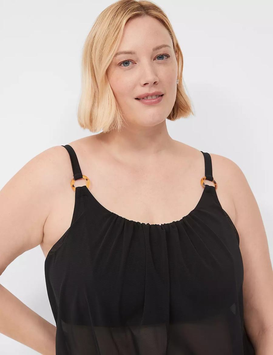 Dámské Vrchní díl Plavek Lane Bryant No-Wire Mesh Blouson Tankini Černé | TGJ8166WF