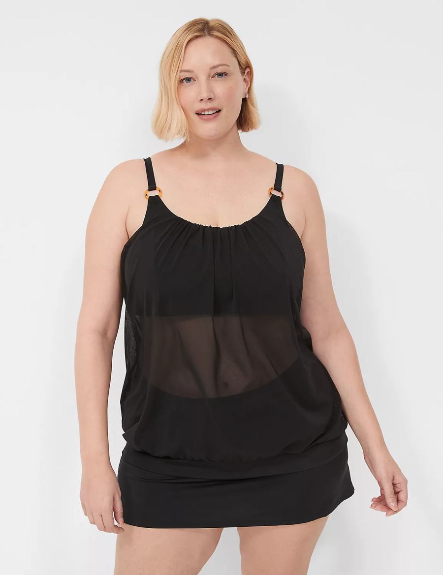 Dámské Vrchní díl Plavek Lane Bryant No-Wire Mesh Blouson Tankini Černé | TGJ8166WF