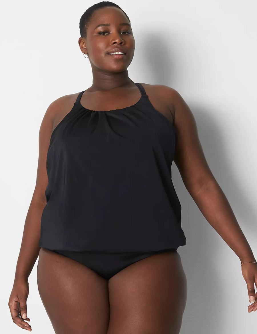 Dámské Vrchní díl Plavek Lane Bryant No-Wire Blouson Swim Tankini Černé | AVX3434PJ