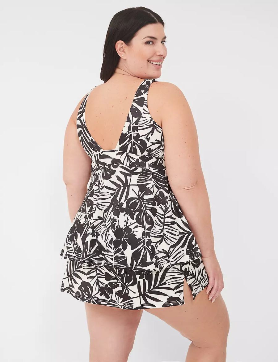 Dámské Vrchní díl Plavek Lane Bryant No-Wire Plunge Tankini Bílé Černé | DAS7025PI