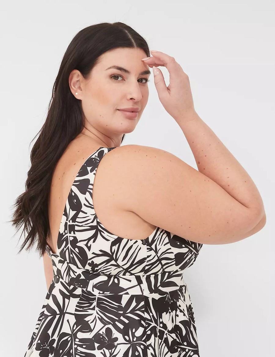 Dámské Vrchní díl Plavek Lane Bryant No-Wire Plunge Tankini Bílé Černé | DAS7025PI