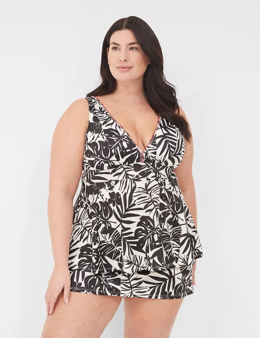 Dámské Vrchní díl Plavek Lane Bryant No-Wire Plunge Tankini Bílé Černé | DAS7025PI